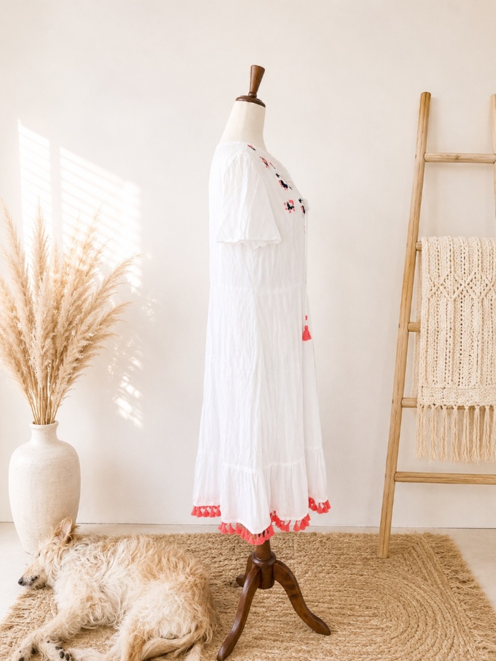 Boden Gauze Midi Dress with Embroidery and Tassel details - Picture 4 of 14